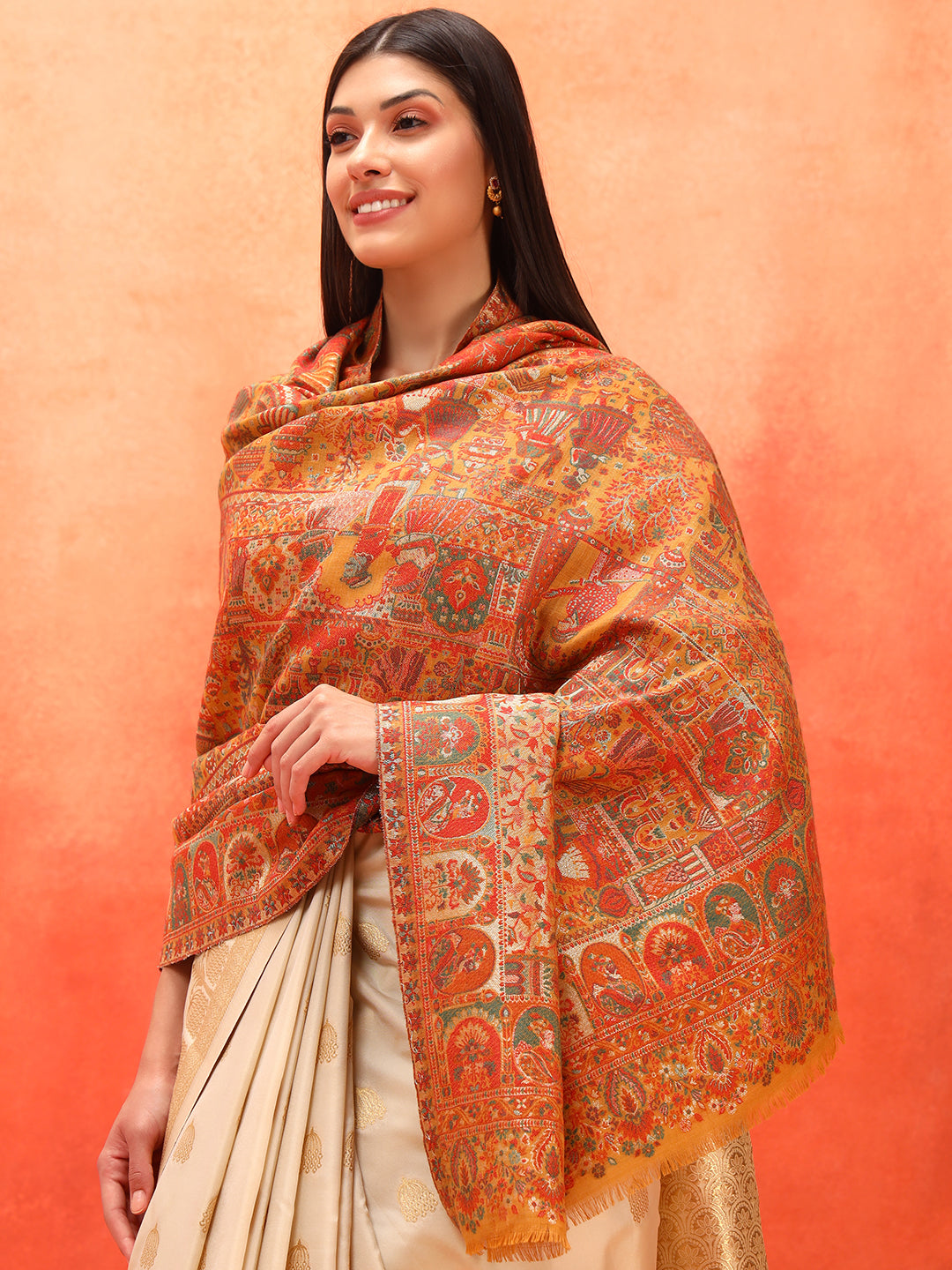 Pashmoda Women Zewar Zari Kaani Fine Wool Shawl (Size: 101X203 CM)