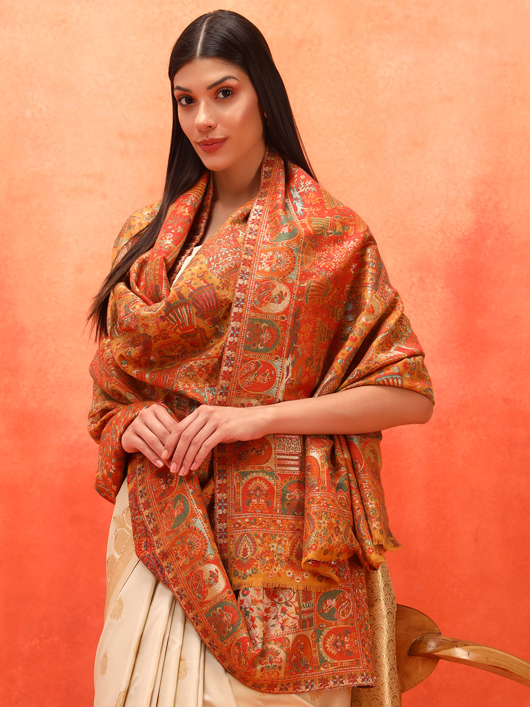 Pashmoda Women Zewar Zari Kaani Fine Wool Shawl (Size: 101X203 CM)