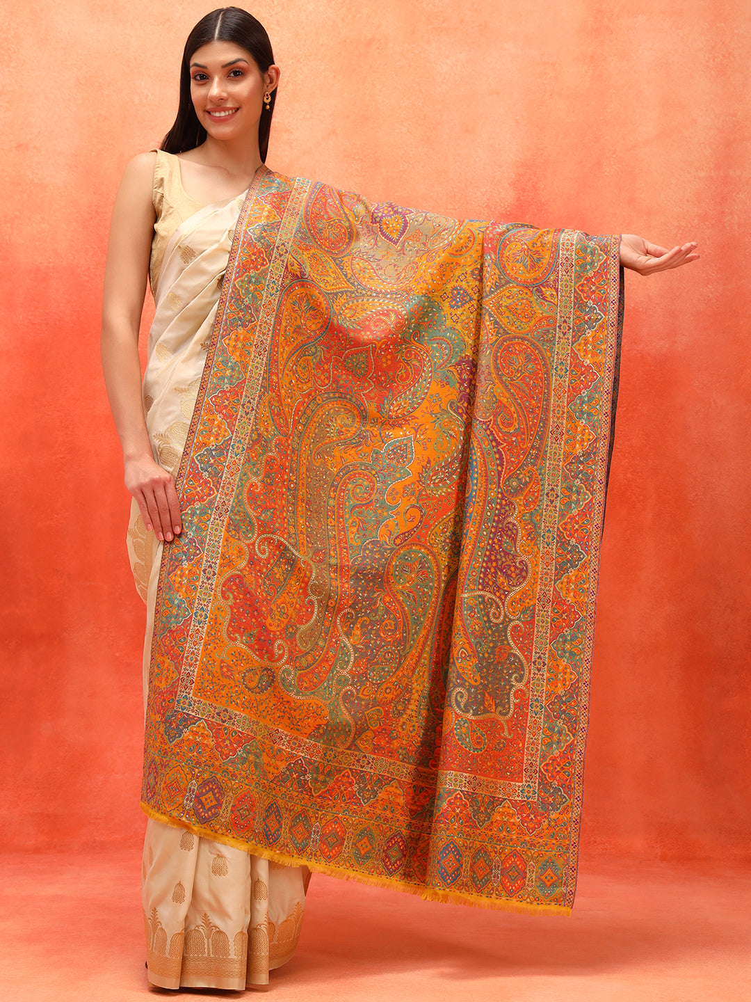 Pashmoda Women Zarveen Zari Kaani Fine Wool Shawl (Size:101x203 CM)