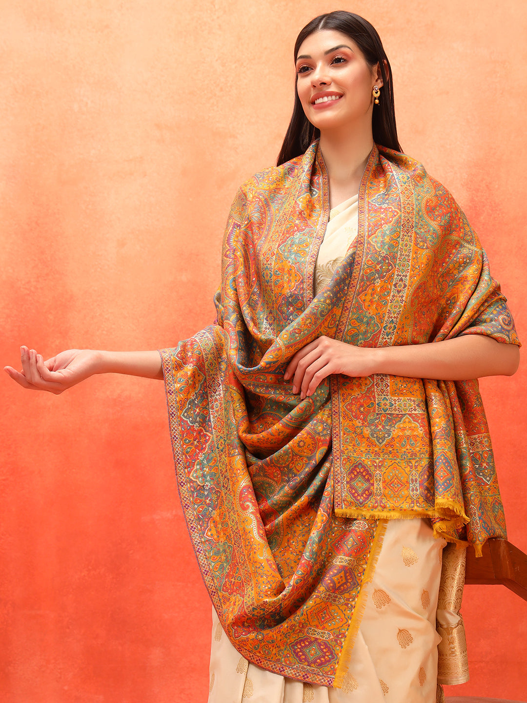 Pashmoda Women Zarveen Zari Kaani Fine Wool Shawl (Size:101x203 CM)