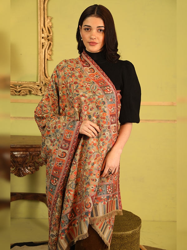 Women's Bahaar Kaani Wool Blend Kashmiri Shawl (Size 101X203 CM)