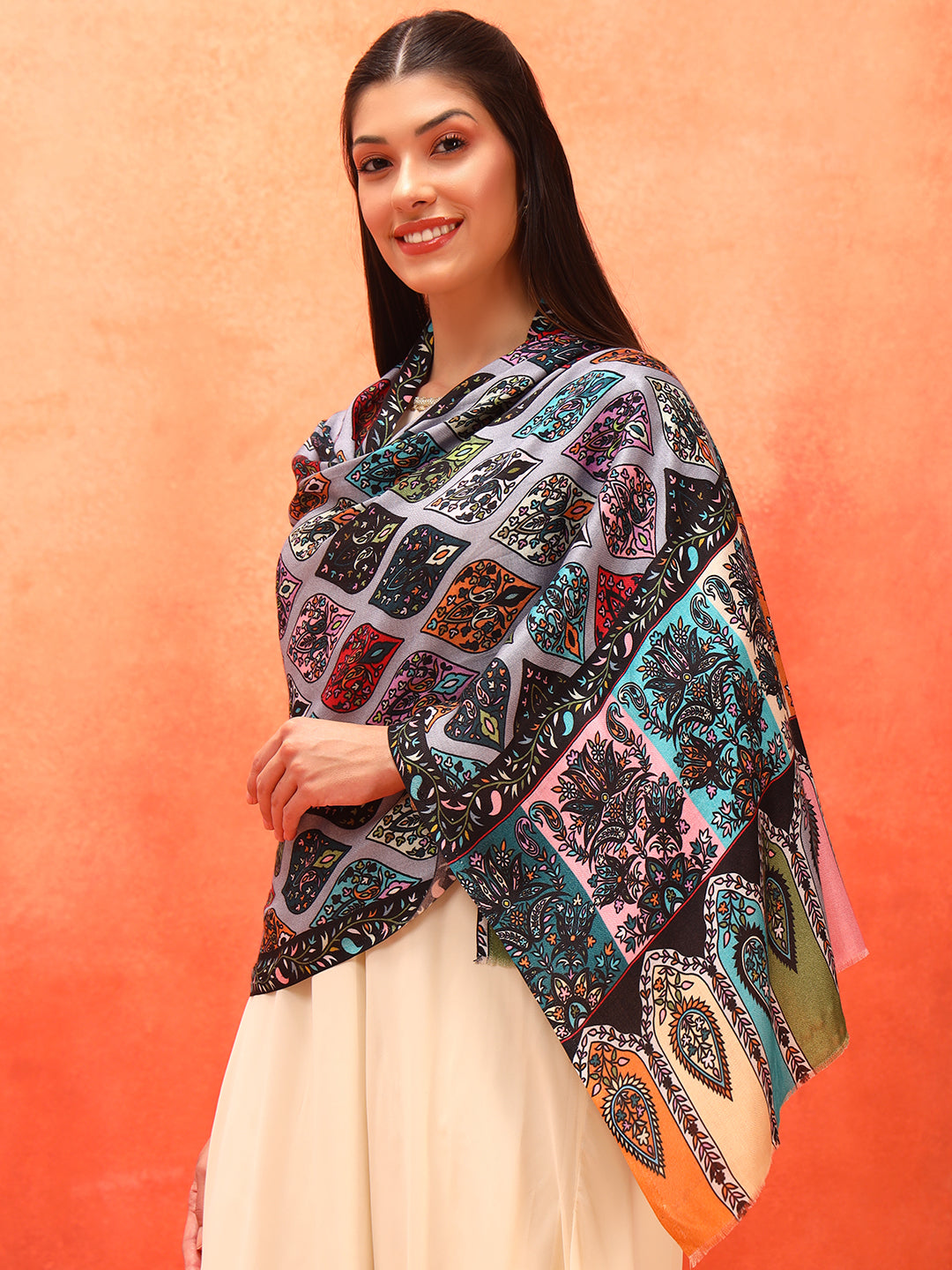 Pashmoda Women Floral Sonata Fine Soft Bamboo Fibre Stole (Size: 71x203 CM)