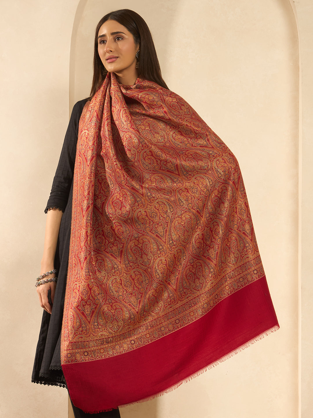 Pashmoda Women Regalis Zari Reversible Kaani Fine Wool Shawl, Shawl, Scarf, Heritage Kashmiri Pashmina Stole, Evening Wrap (Size 40X80 inches)