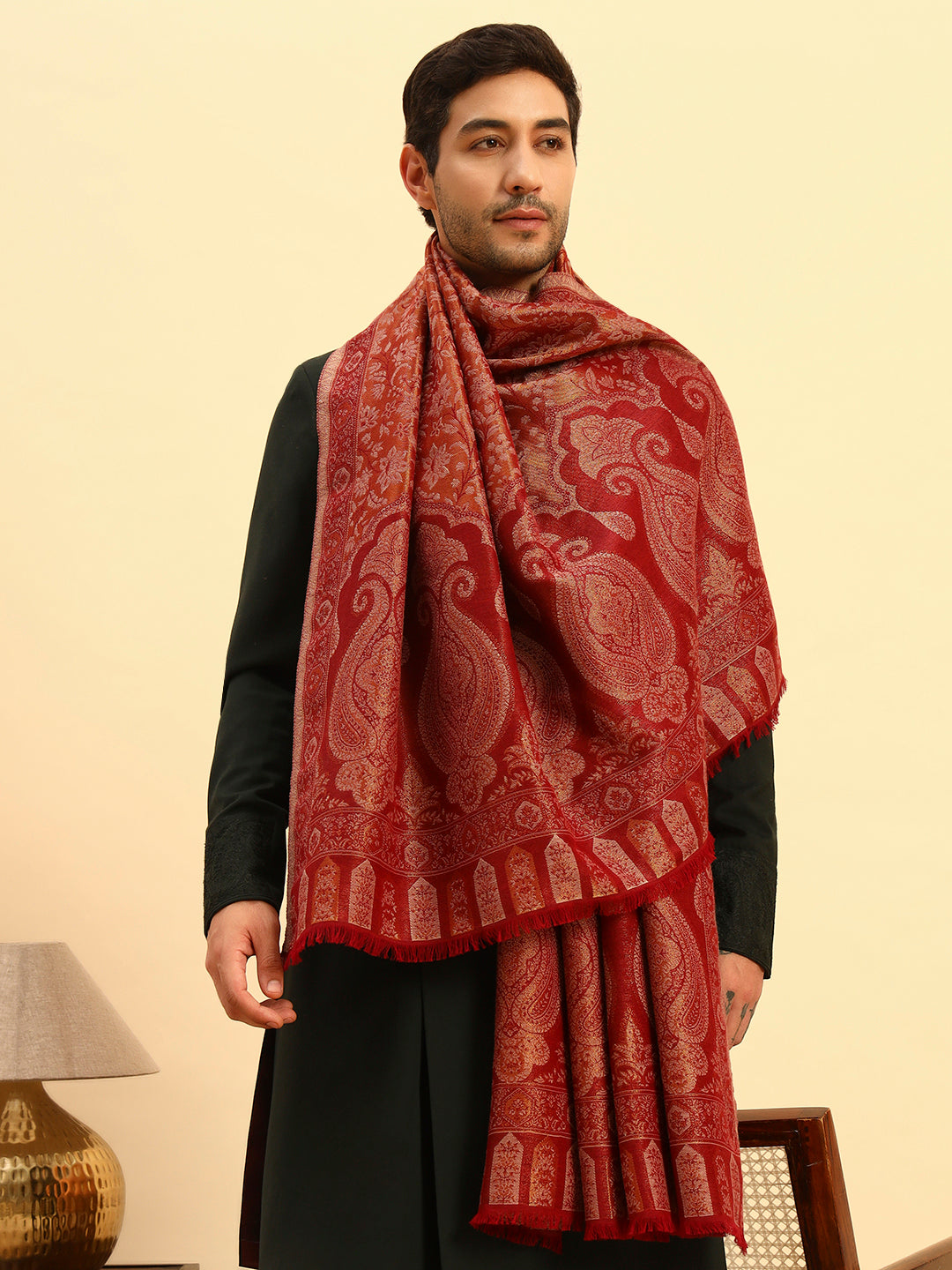 Pashmoda Men Hunar Zari Kaani Fine Wool Shawl (Size-101x203cm)