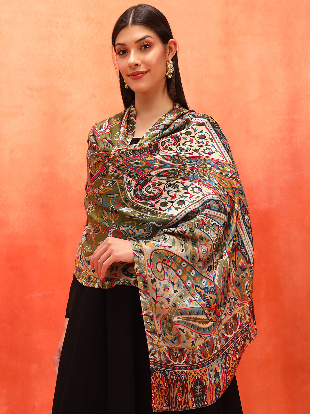 Pashmoda Women Royal Embers Fine Soft Bamboo Fibre Stole (Size: 71x203 CM)