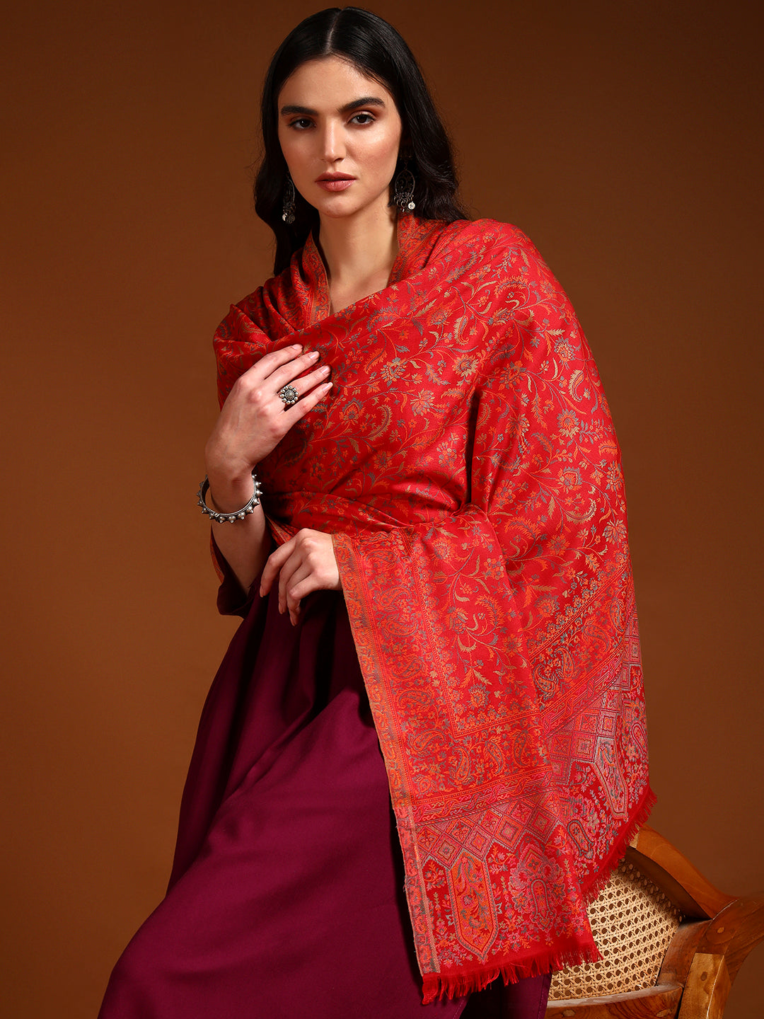 Pashmoda Women Nazrana Kashmiri Jamawar Woven Shawl (Size: 101X203 CM)