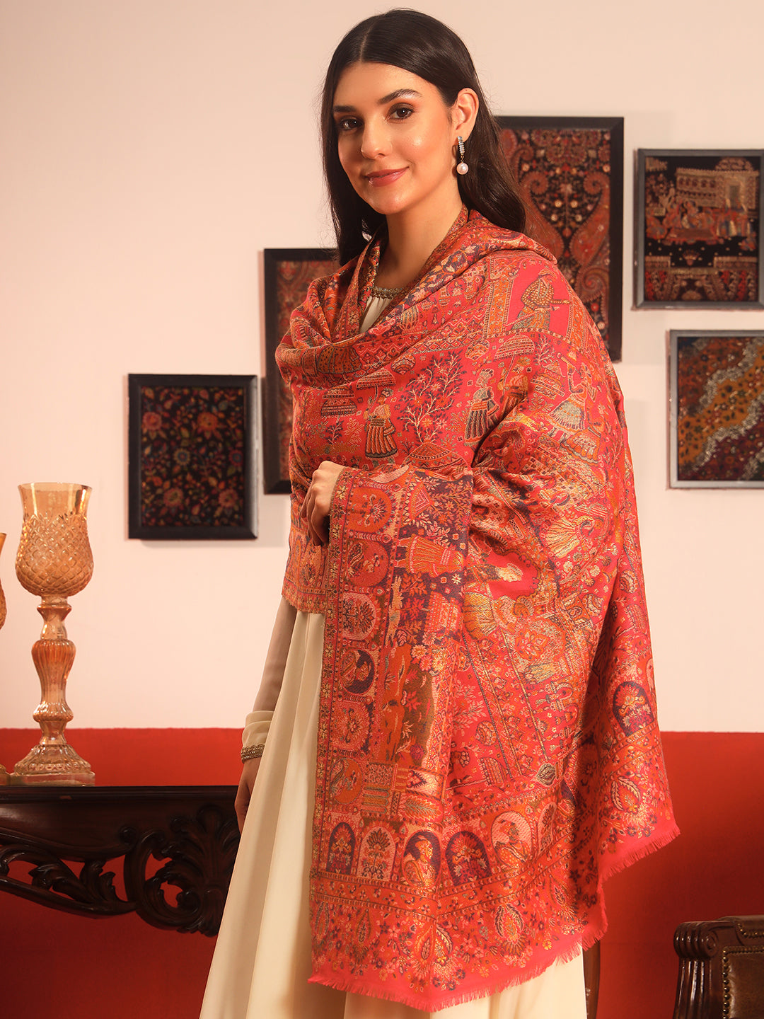 Pashmoda Women Zewar Zari Kaani Fine Wool Shawl (Size: 101X203 CM)