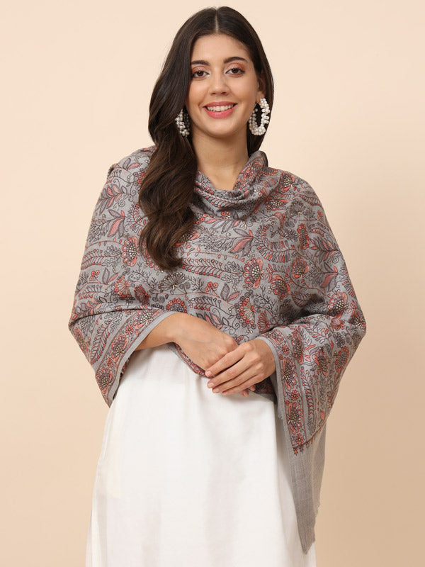 Women Khwaabida 100% Pure Wool Embroidered Stole (Size 71X203 CM)