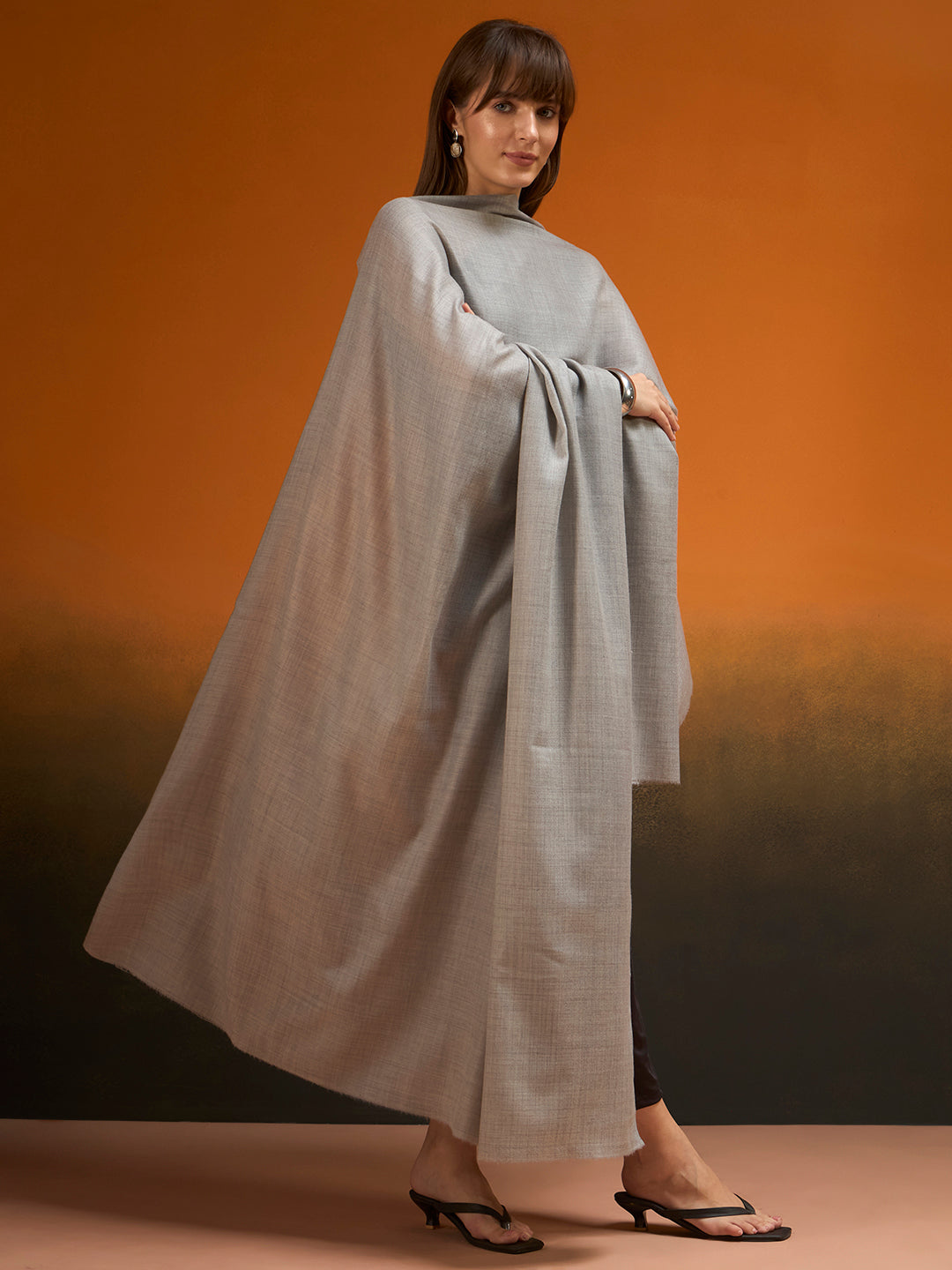Women Verdant Grace Fine Wool Blend Solid Melange Shawl