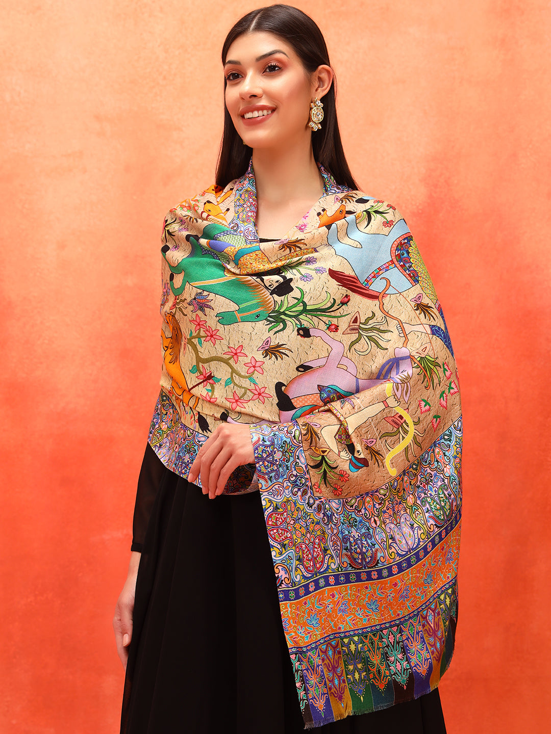 Pashmoda Women Royal Caravan Fine Soft Bamboo Fibre Stole (Size : 71x203 CM)