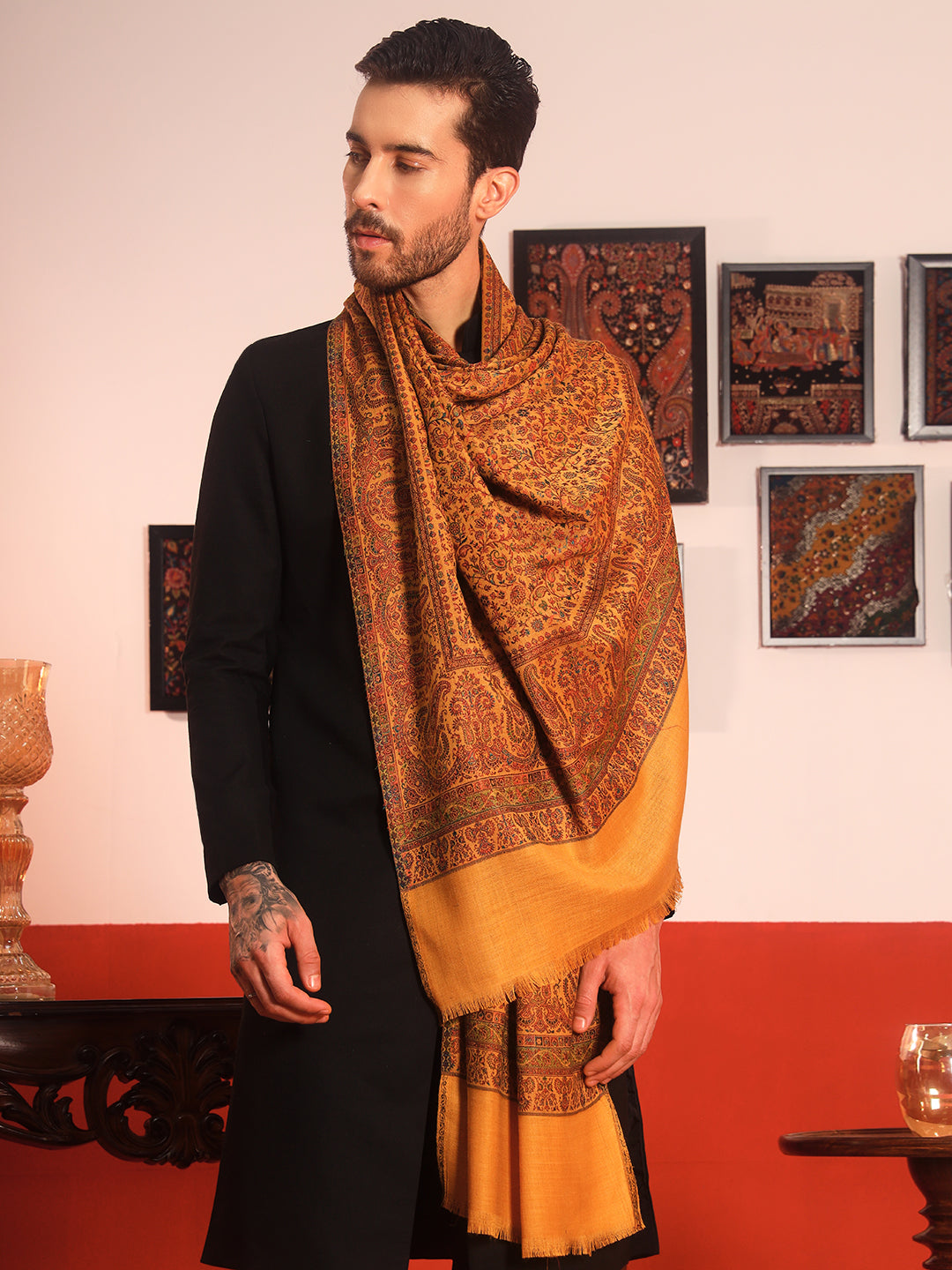 Pashmoda Men Jalwaa Kashmiri Jamawar Woven Shawl (Size: 101X203 CM)