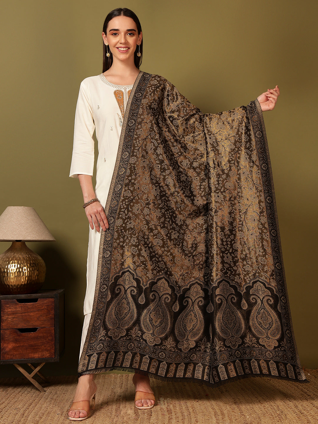 Pashmoda Women Hunar Zari Kaani Fine Wool Shawl (Size: 101x203 cm)