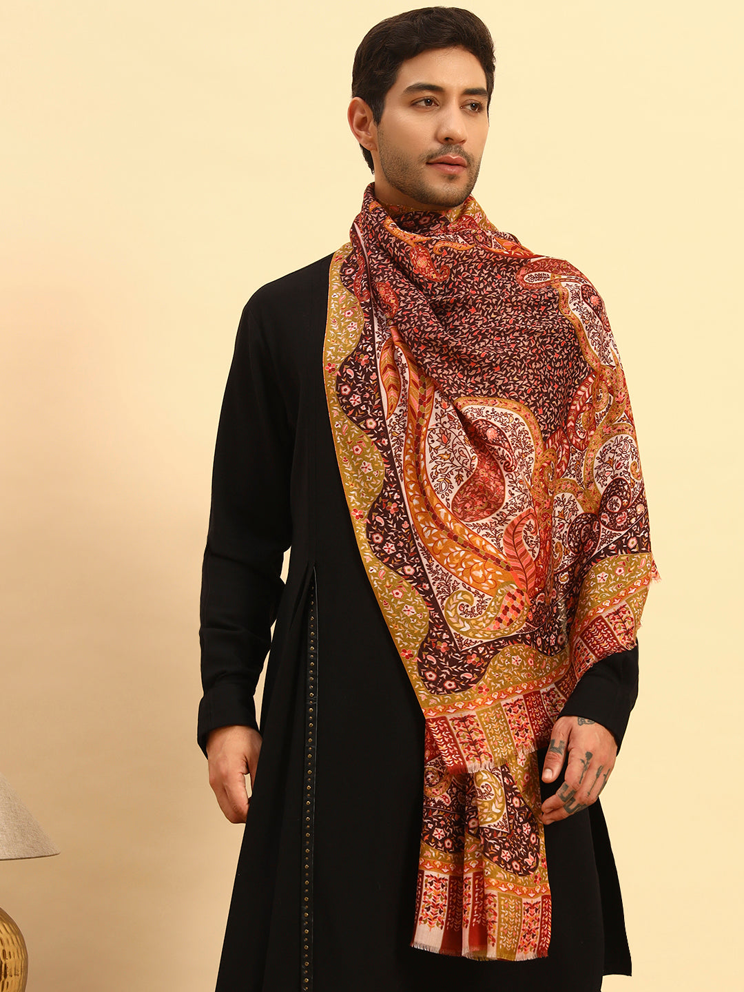 Pashmoda Men Royal Caravan Fine Soft Bamboo Fibre Stole (Size-71x203cm)