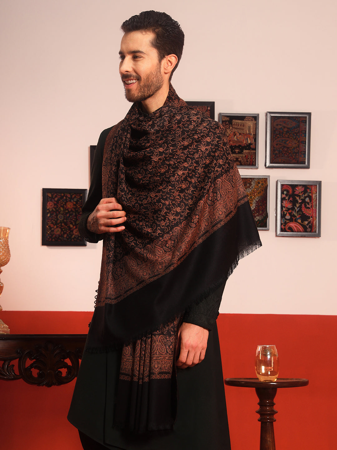 His and Her Gift Set of Jamavar Shawl and kaani Shawl With Wooden Gift Box