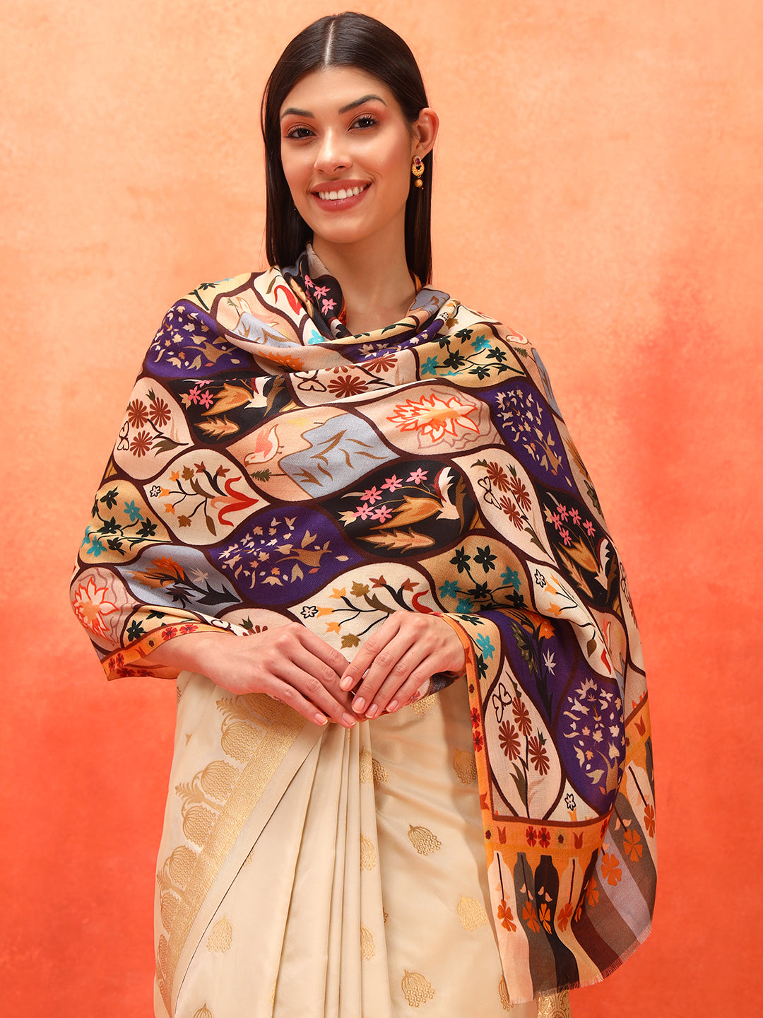 Pashmoda Women Floral Sonata Fine Soft Bamboo Fibre Stole (Size: 71x203 CM)