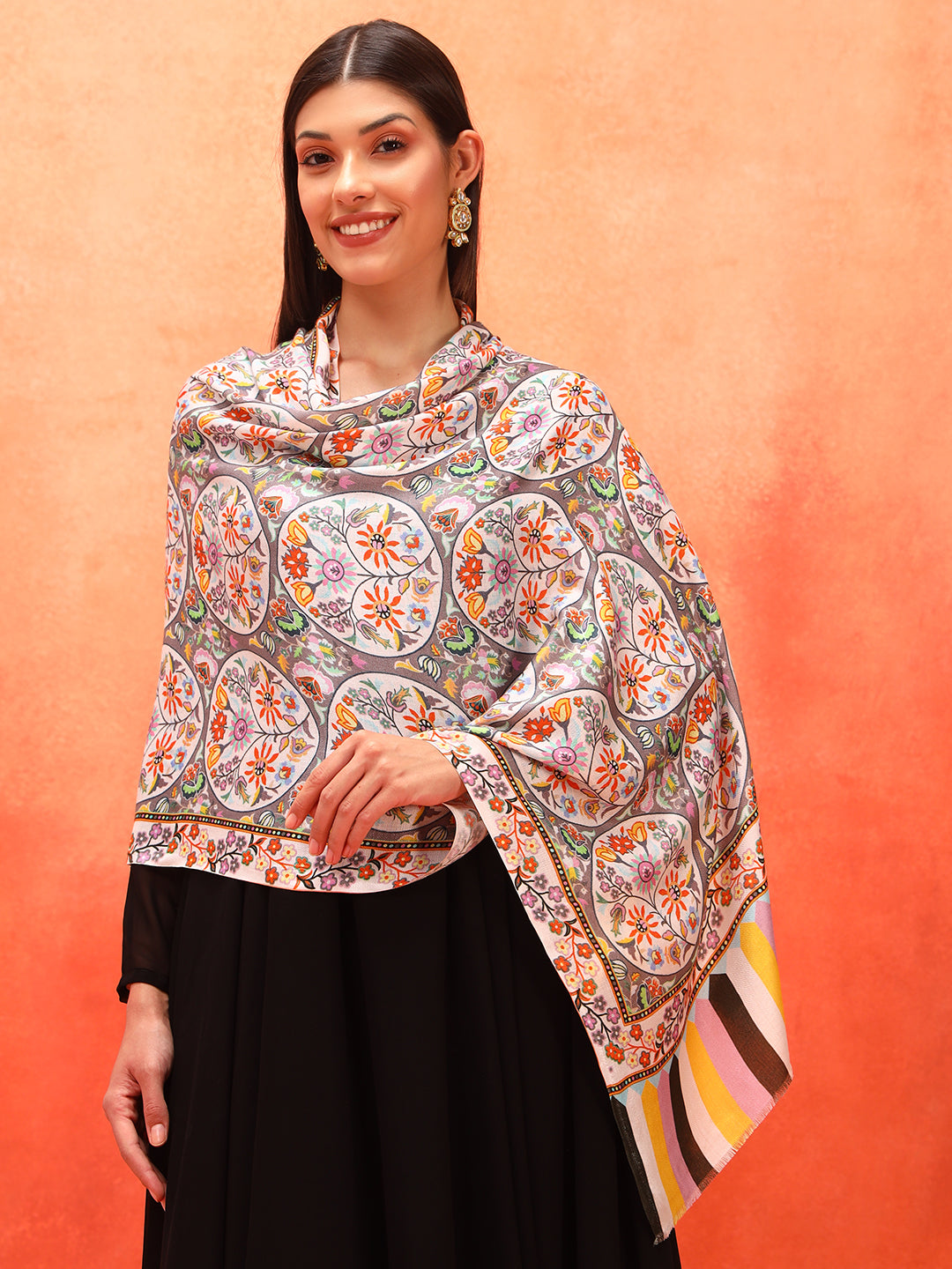 Pashmoda Women Floral Sonata Fine Soft Bamboo Fibre Stole (Size: 71x203 CM)