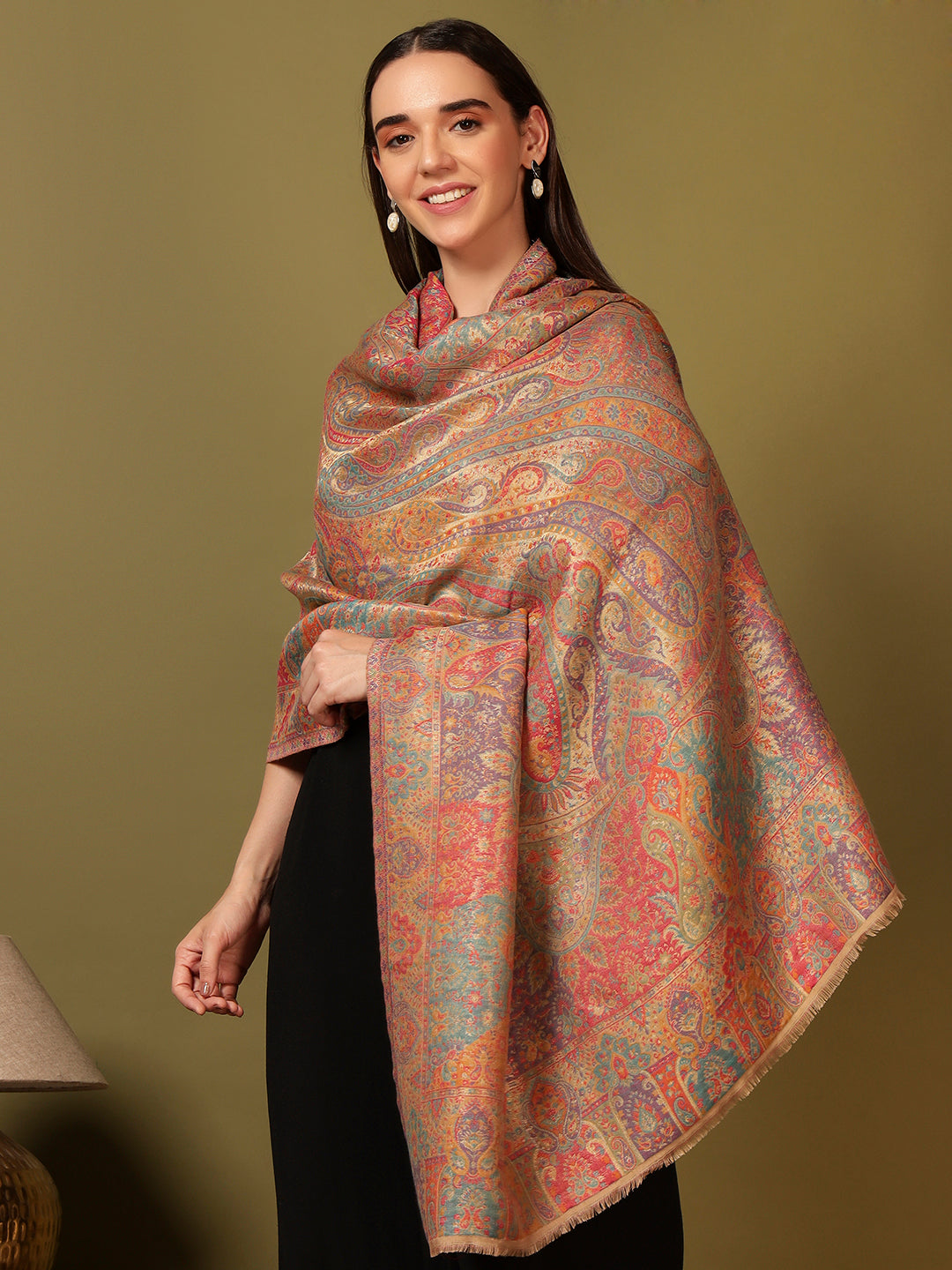 Pashmoda Women Naazneen Kaani Wool Blend Kashmiri Shawl (Size: 101X203 CM)