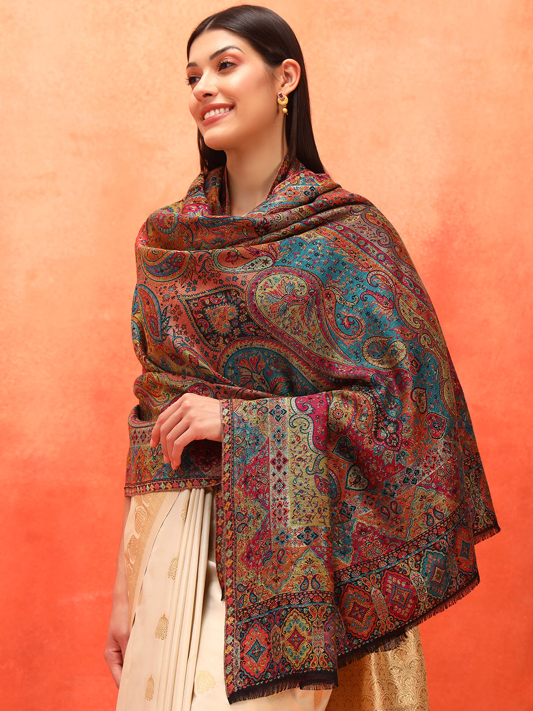 Pashmoda Women Zarveen Zari Kaani Fine Wool Shawl (Size:101x203 CM)