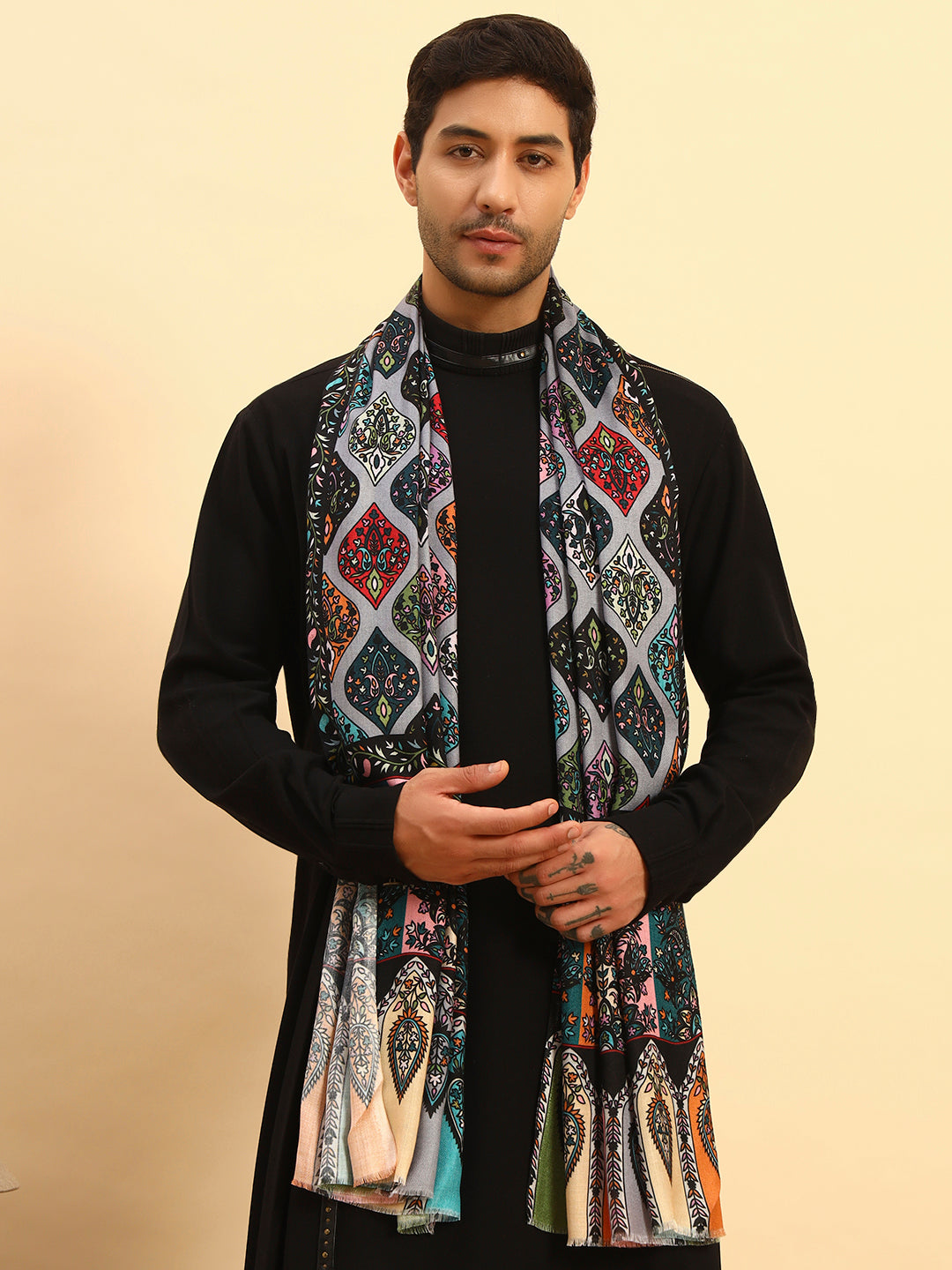 Pashmoda Men Floral Sonata Fine Soft Bamboo Fibre Stole (Size-71x203cm)