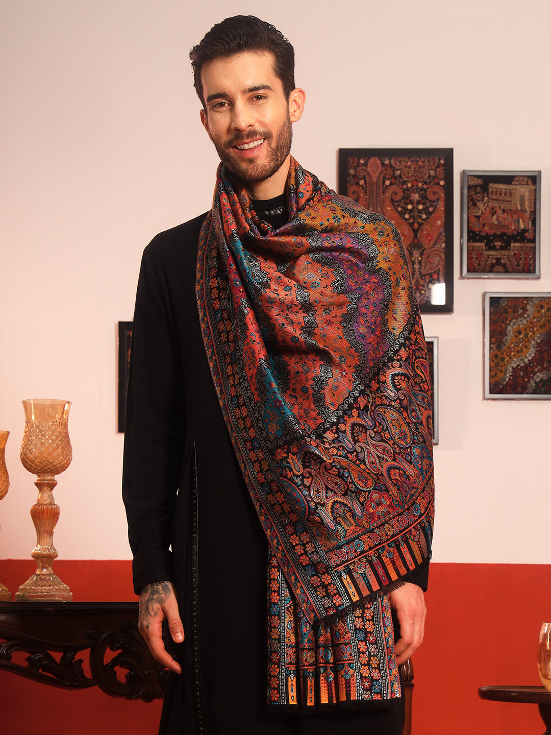Pashmoda Men Libaas Zari Kaani Fine Wool Shawl (Size: 101X203 CM)