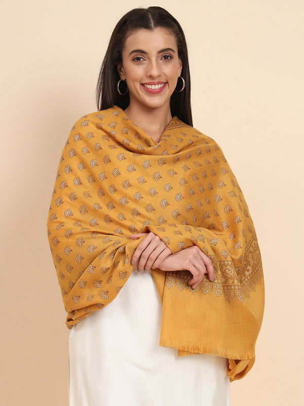 Women’s Melange Mustard Kaani Wool Shawl (Size 101X203 CM)