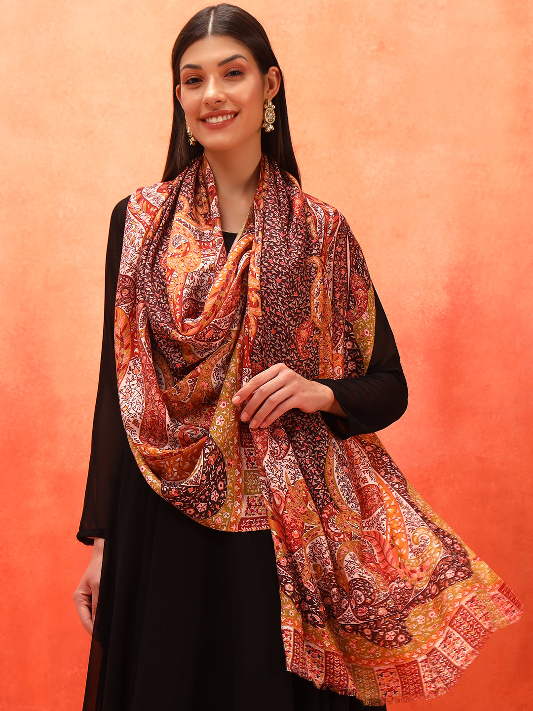 Pashmoda Women Royal Embers Fine Soft Bamboo Fibre Stole (Size: 71x203 CM)