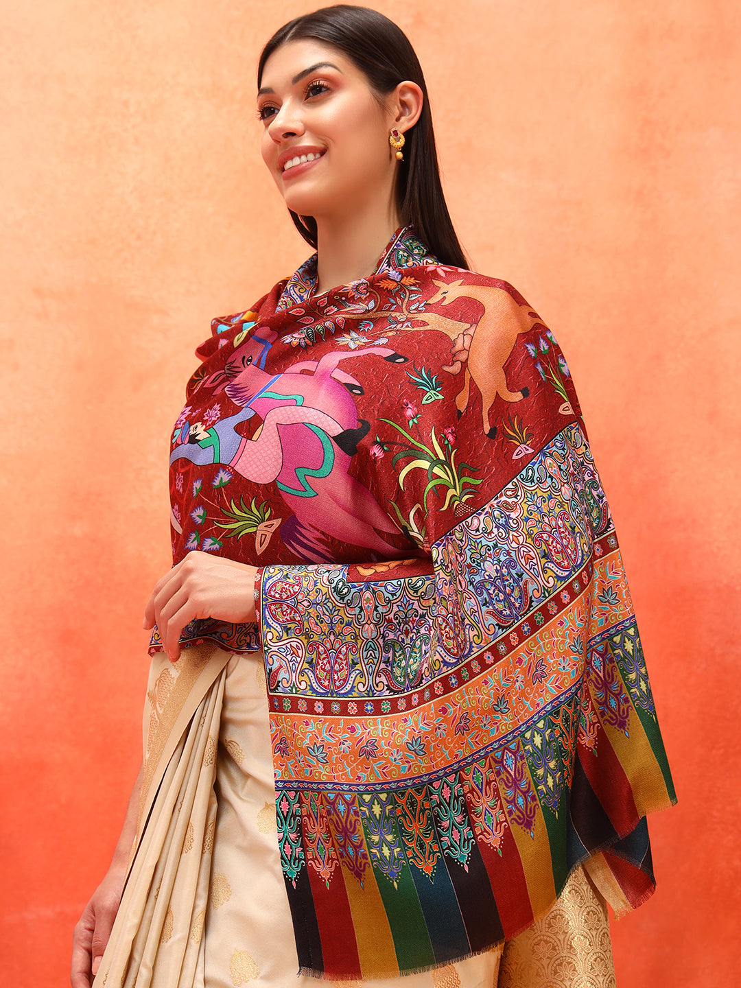 Pashmoda Women Royal Caravan Fine Soft Bamboo Fibre Stole (Size : 71x203 CM)