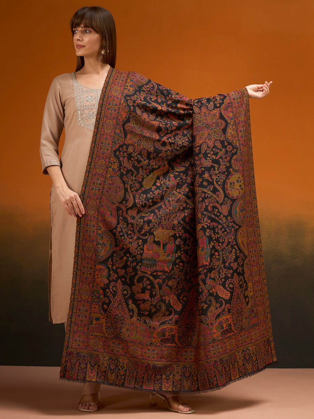 Pashmoda Women Royal gulistan Kaani Wool Blend Kashmiri Shawl, Stole, Scarf | Luxury Pashmina Jamawar Soft Warm Evening Wrap (Size 40X80 inches )