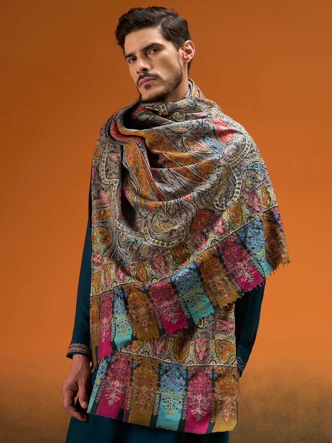 Men Chroma Royale Kalamkari Embroidered Shawl