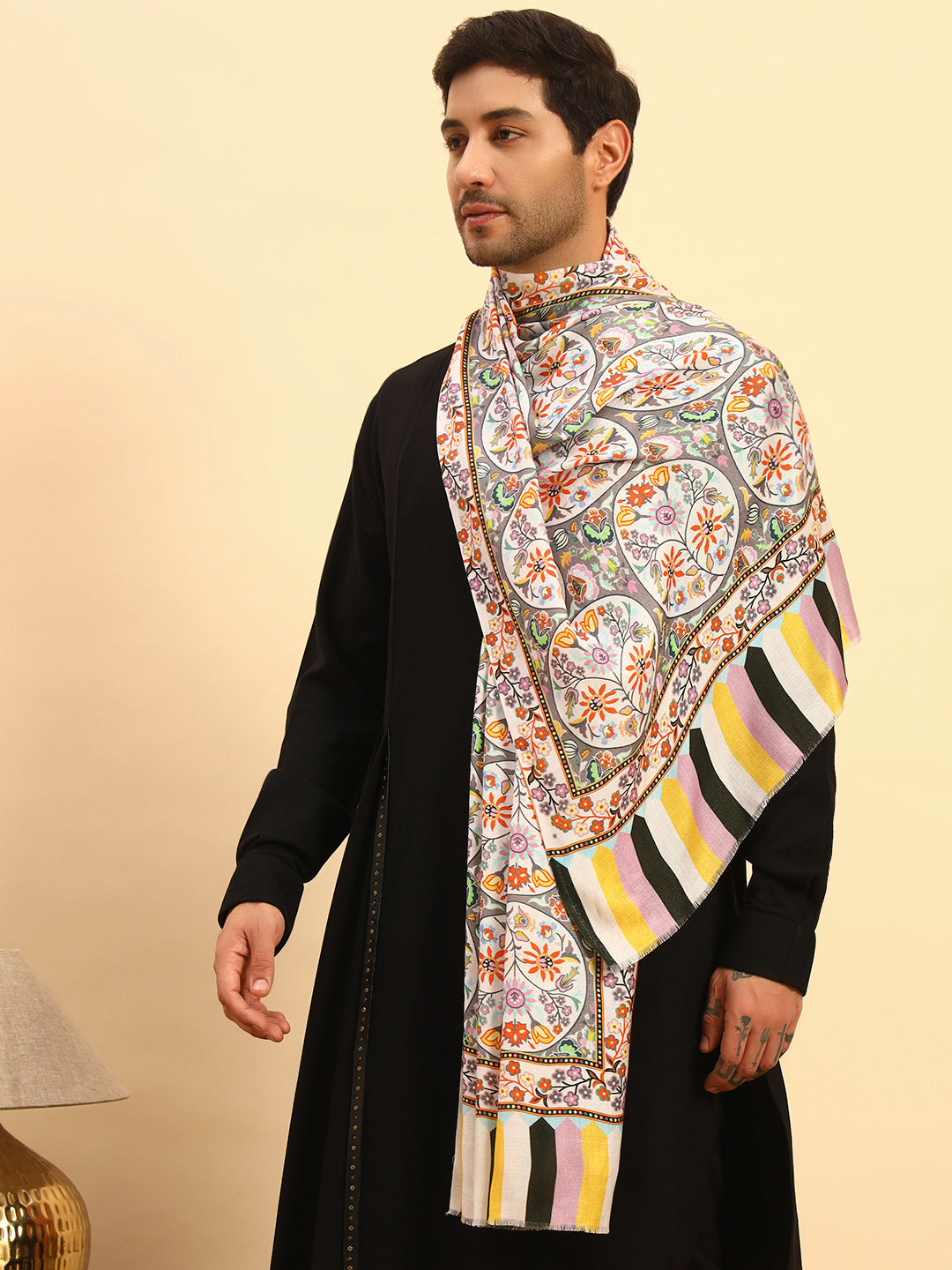 Pashmoda Men Floral Sonata Fine Soft Bamboo Fibre Stole (Size-71x203cm)