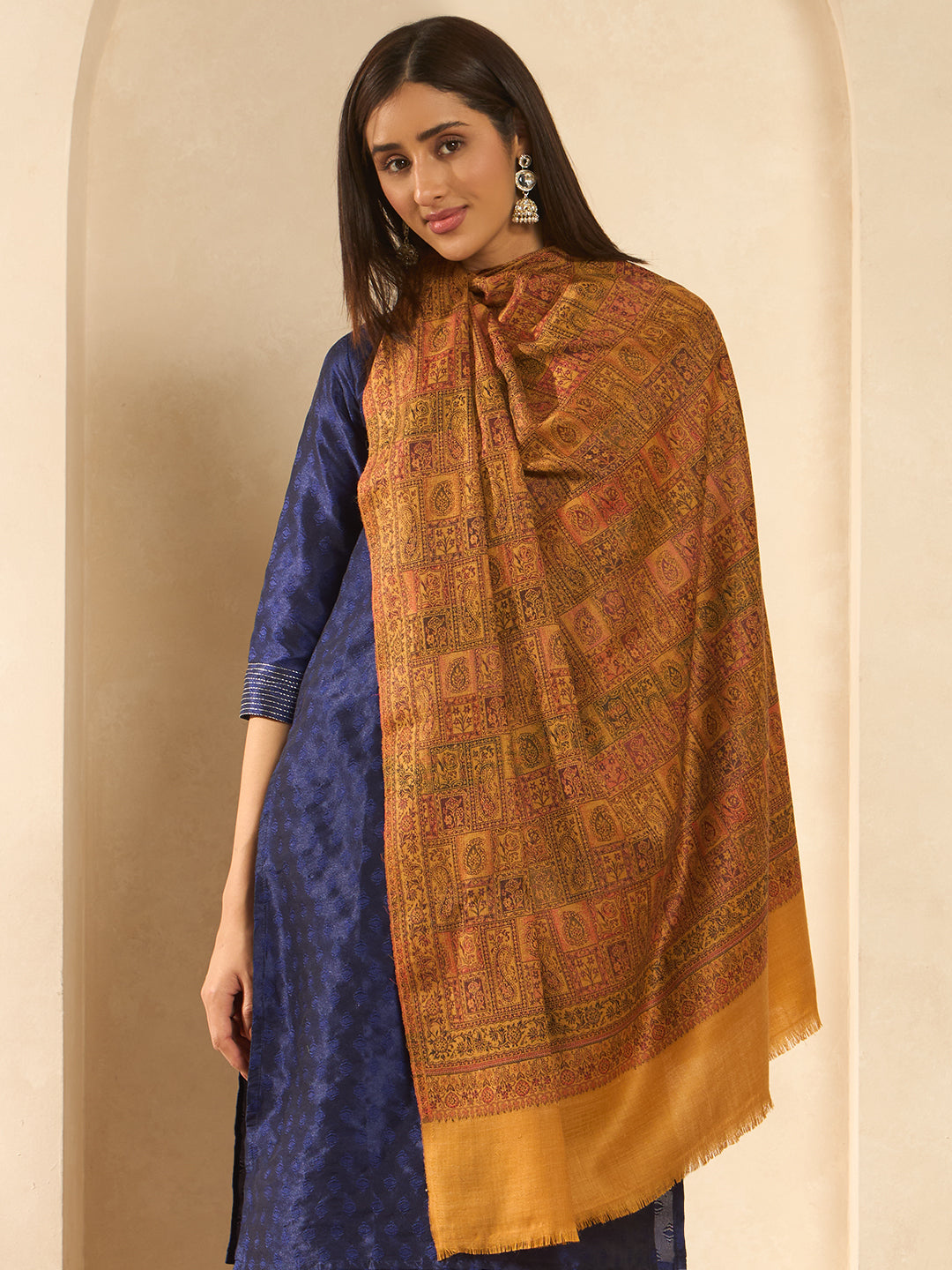 Women Regal Tapestry Kashmiri Jamawar Woven Shawl