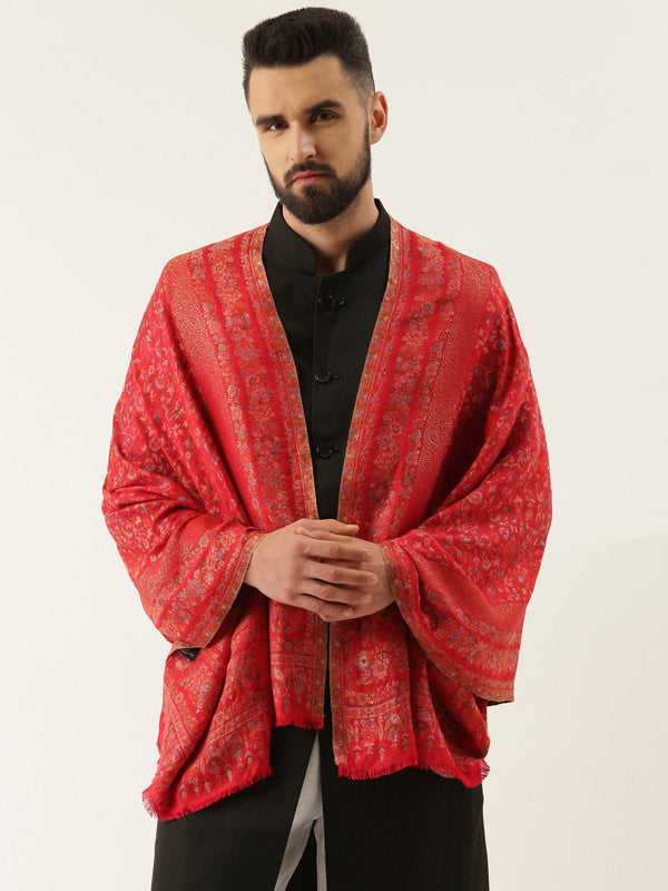 Men khushnuma Kaani Stole with Zari Weave, Size 71X203 CM, Red Color