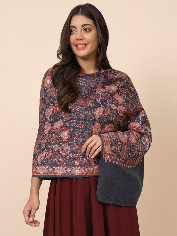 Women Khwaabida 100% Pure Wool Embroidered Stole (Size 71X203 CM)