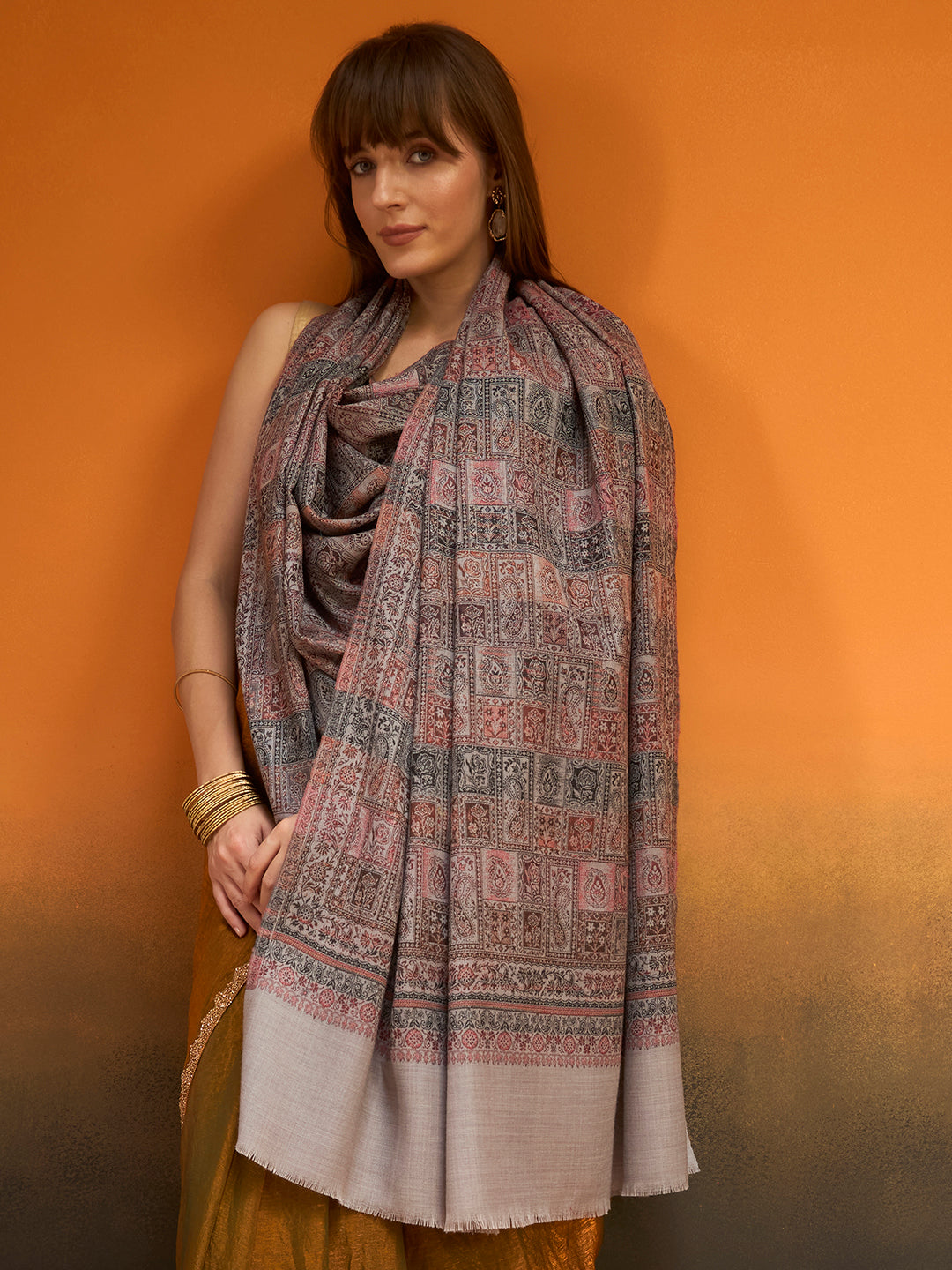 Women Regal Tapestry Kashmiri Jamawar Woven Shawl