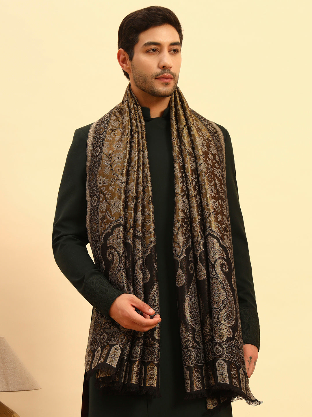 Pashmoda Men Hunar Zari Kaani Fine Wool Shawl (Size-101x203cm)