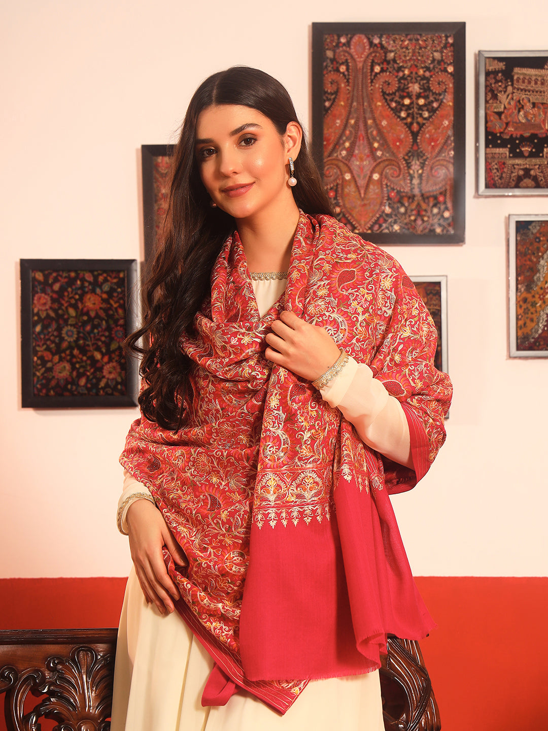 Pashmoda Women Ruhani Fine Wool Nalki Hand Embroidered Shawl (Size: 101x203 Cm)