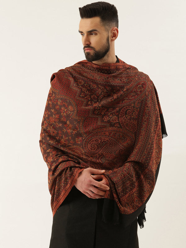 Men Jamawar Kashmiri Luxury Shawl, Size: 101x203 CM, Black Color