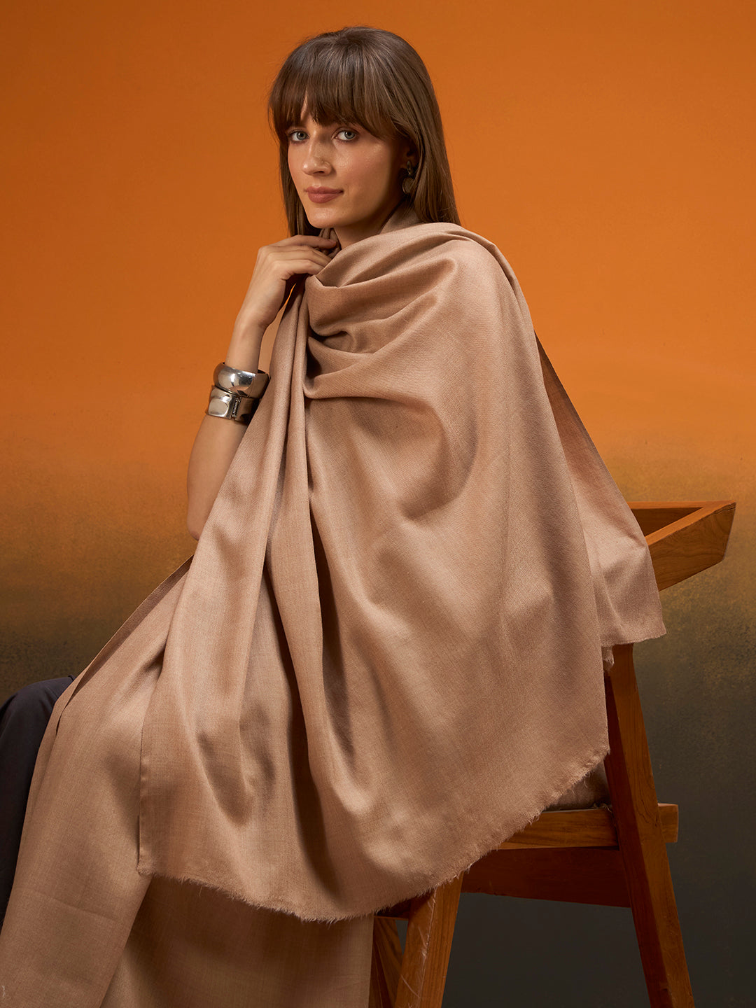 Women Verdant Grace Fine Wool Blend Solid Melange Shawl