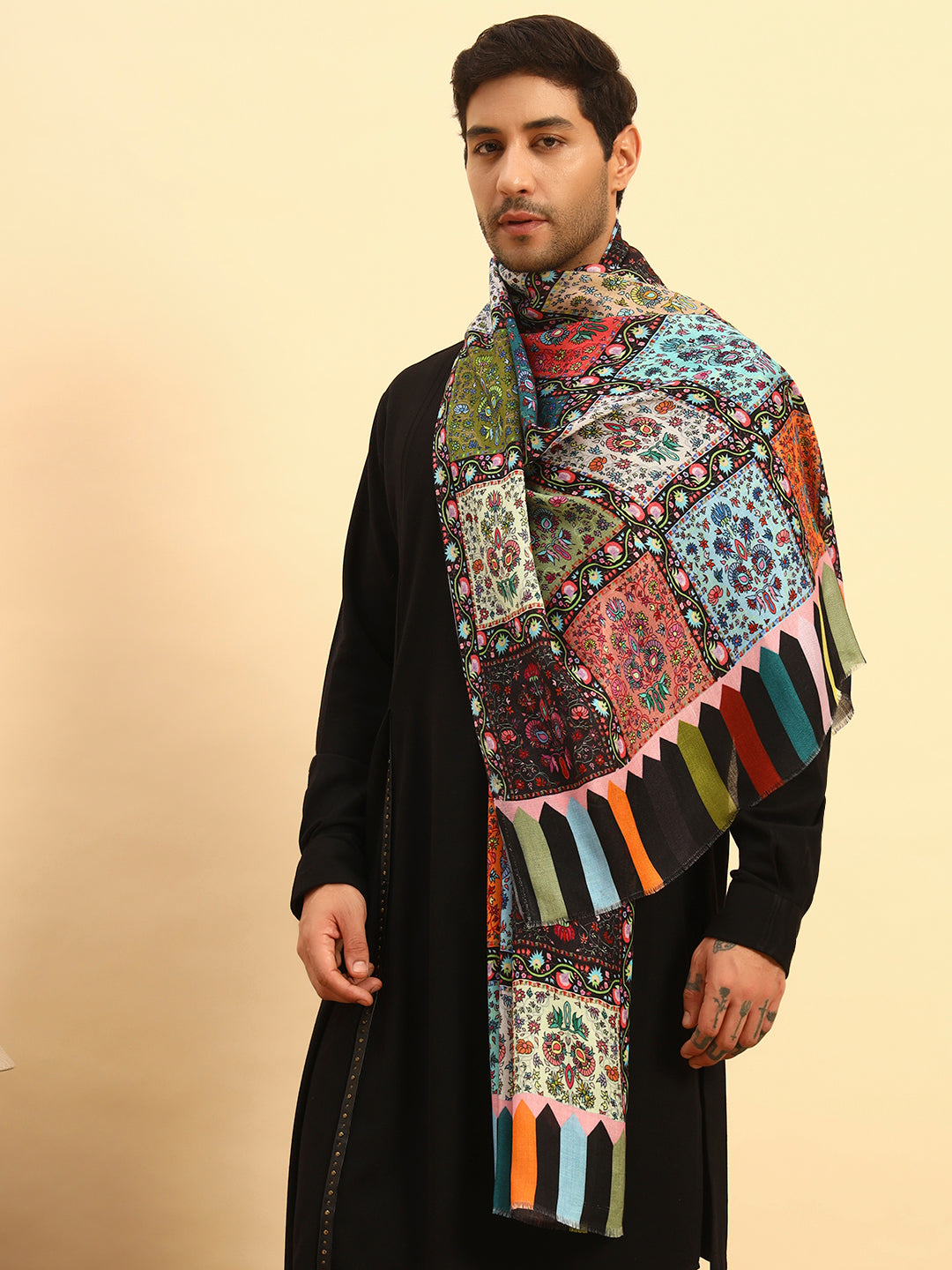 Pashmoda Men Floral Sonata Fine Soft Bamboo Fibre Stole (Size-71x203cm)