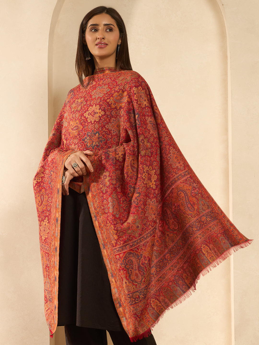 Pashmoda Imperial Shahkaar Gulistan kaani stole Stole for Women, Wool Blend Pashmina Style Shawl Wrap, Traditional Kashmiri Jamawar Woven Design, Luxury Evening & Festive Scarf (28 x 80 Inches)