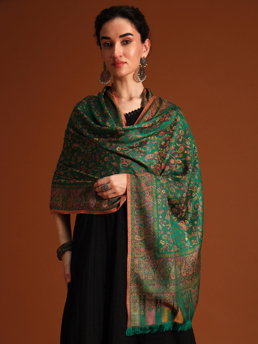 Pashmoda Imperial Royal botanica Stole for Women, Wool Blend Pashmina Style Shawl Wrap, Traditional Kashmiri Jamawar Woven Design, Luxury Evening & Festive Scarf (28 x 80 Inches)