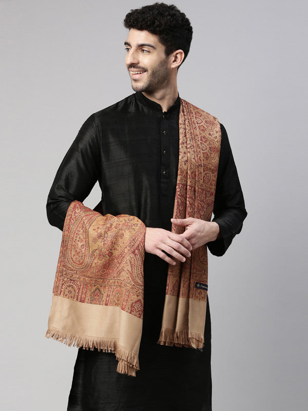 Men Zarif-e-Kashmir Woven Design Shawl (SIZE: 101x203 CM, Brown Color)