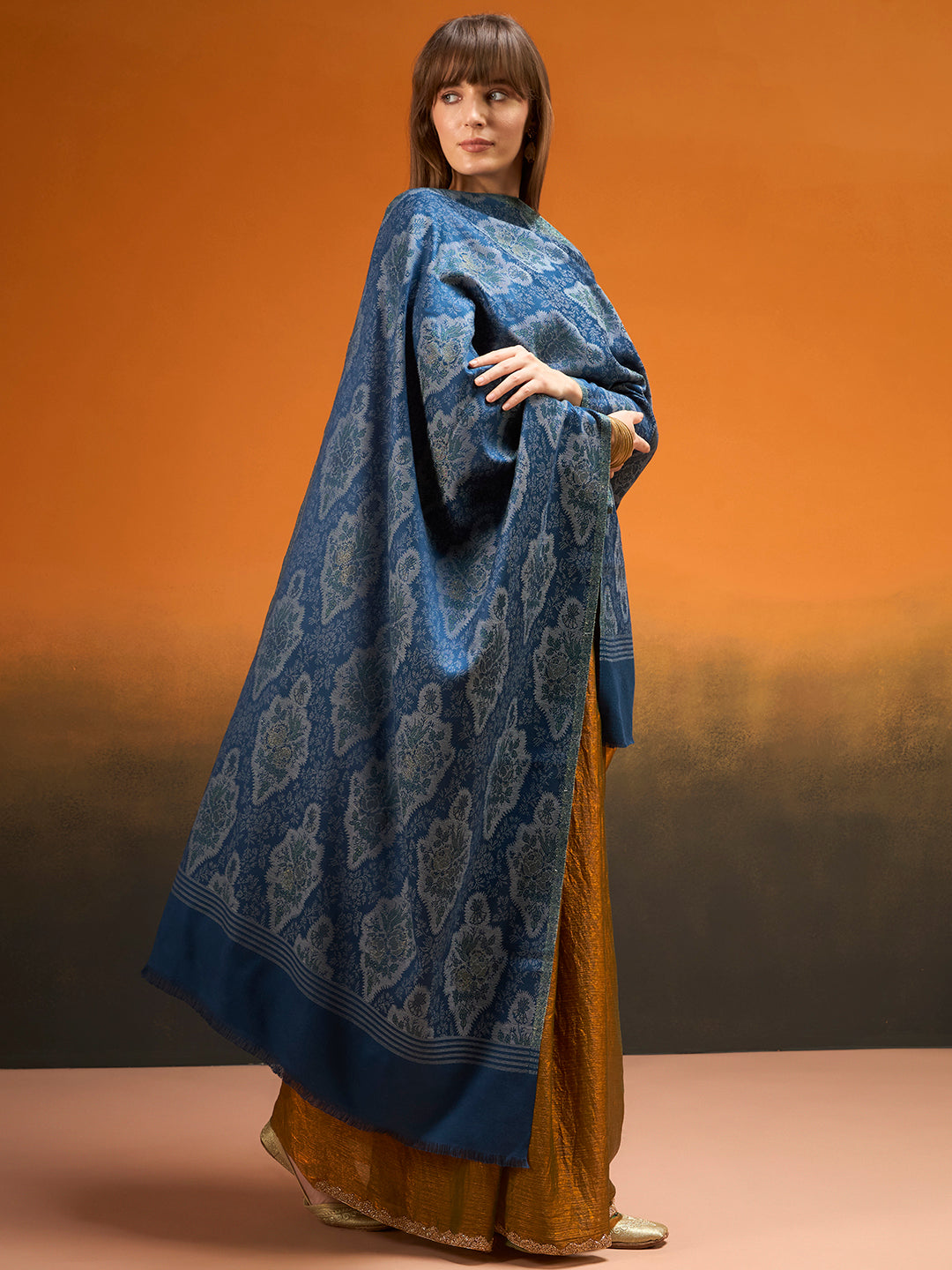 Pashmoda Imperial Royal brocade Stole for Women, Wool Blend Pashmina Style Shawl Wrap, Traditional Kashmiri Jamawar Woven Design, Luxury Evening & Festive Scarf (28 x 80 Inches)