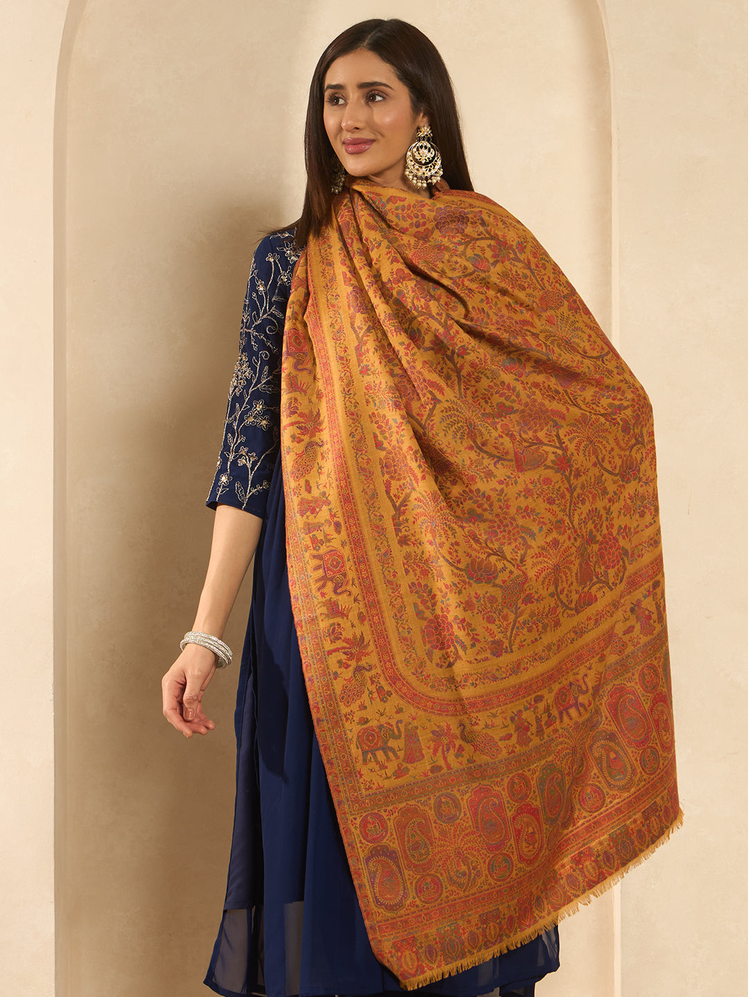Pashmoda Women Orchard Kaani Wool Blend Kashmiri Shawl, Stole, Scarf | Luxury Pashmina Jamawar Soft Warm Evening Wrap (Size 40X80 inches )