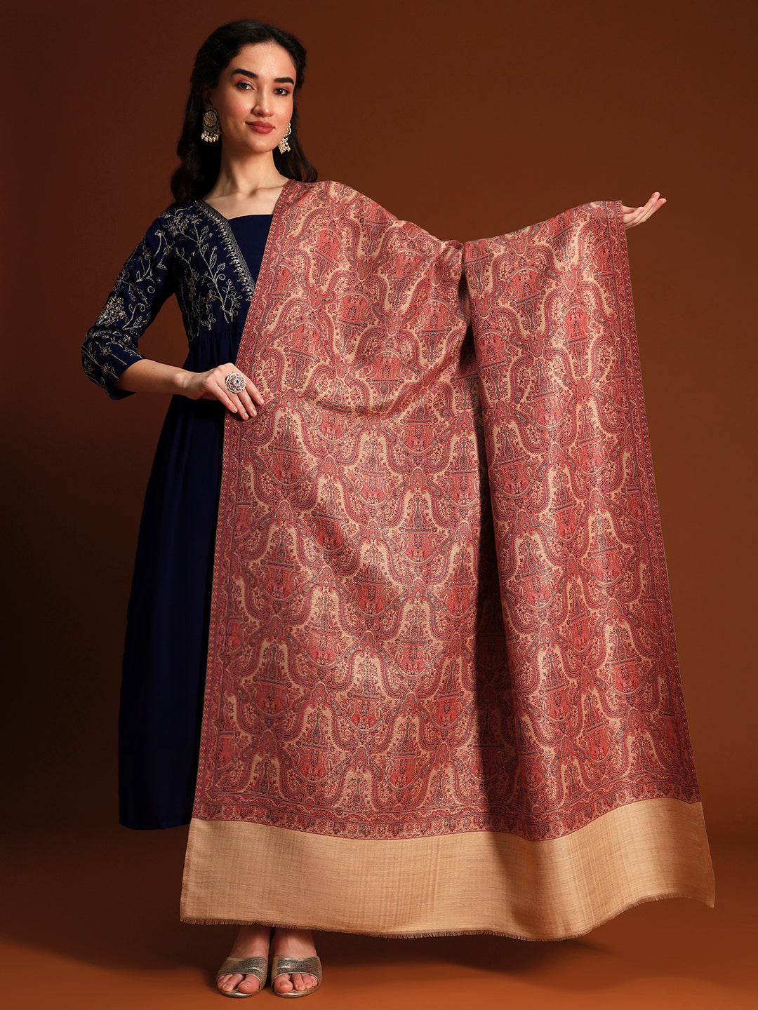 Pashmoda Women Gulnaar Royale Zari Reversible Kaani Fine Wool Shawl, Shawl, Scarf, Heritage Kashmiri Pashmina Stole, Evening Wrap (Size 40X80 inches)