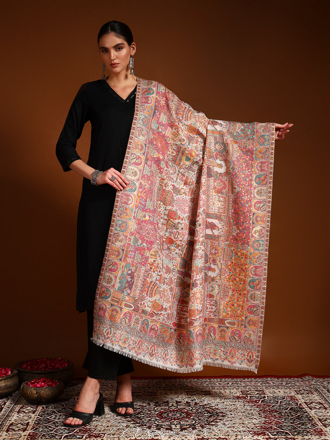 Pashmoda Women Zewar Zari Kaani Fine Wool Shawl (Size: 101X203 CM)