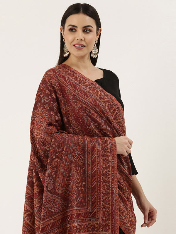 Women's Noor Kashmiri Royal Paisley Design Jamawar Shawl (Size: 101 X 203 Cms)