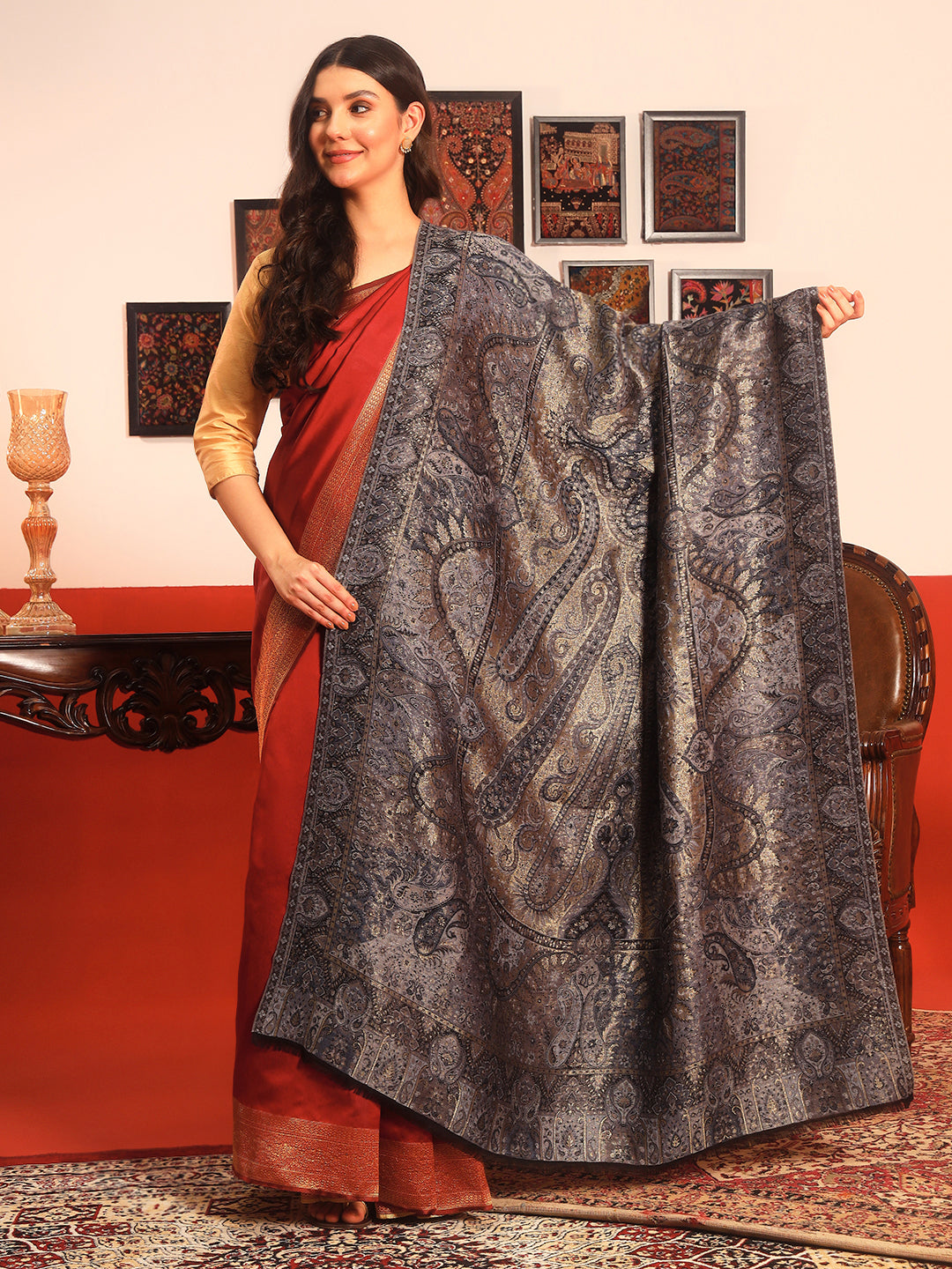 Pashmoda Women Naazneen Kaani Wool Blend Kashmiri Shawl (Size: 101X203 CM)