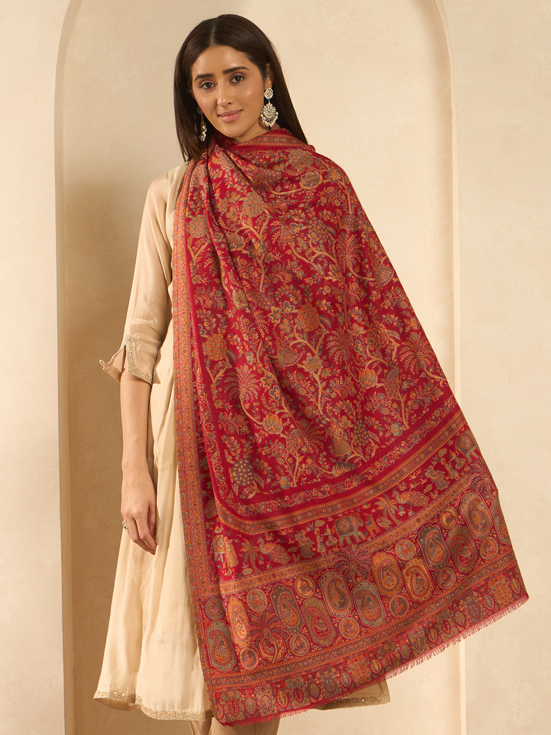 Pashmoda Women Orchard Kaani Wool Blend Kashmiri Shawl, Stole, Scarf | Luxury Pashmina Jamawar Soft Warm Evening Wrap (Size 40X80 inches )