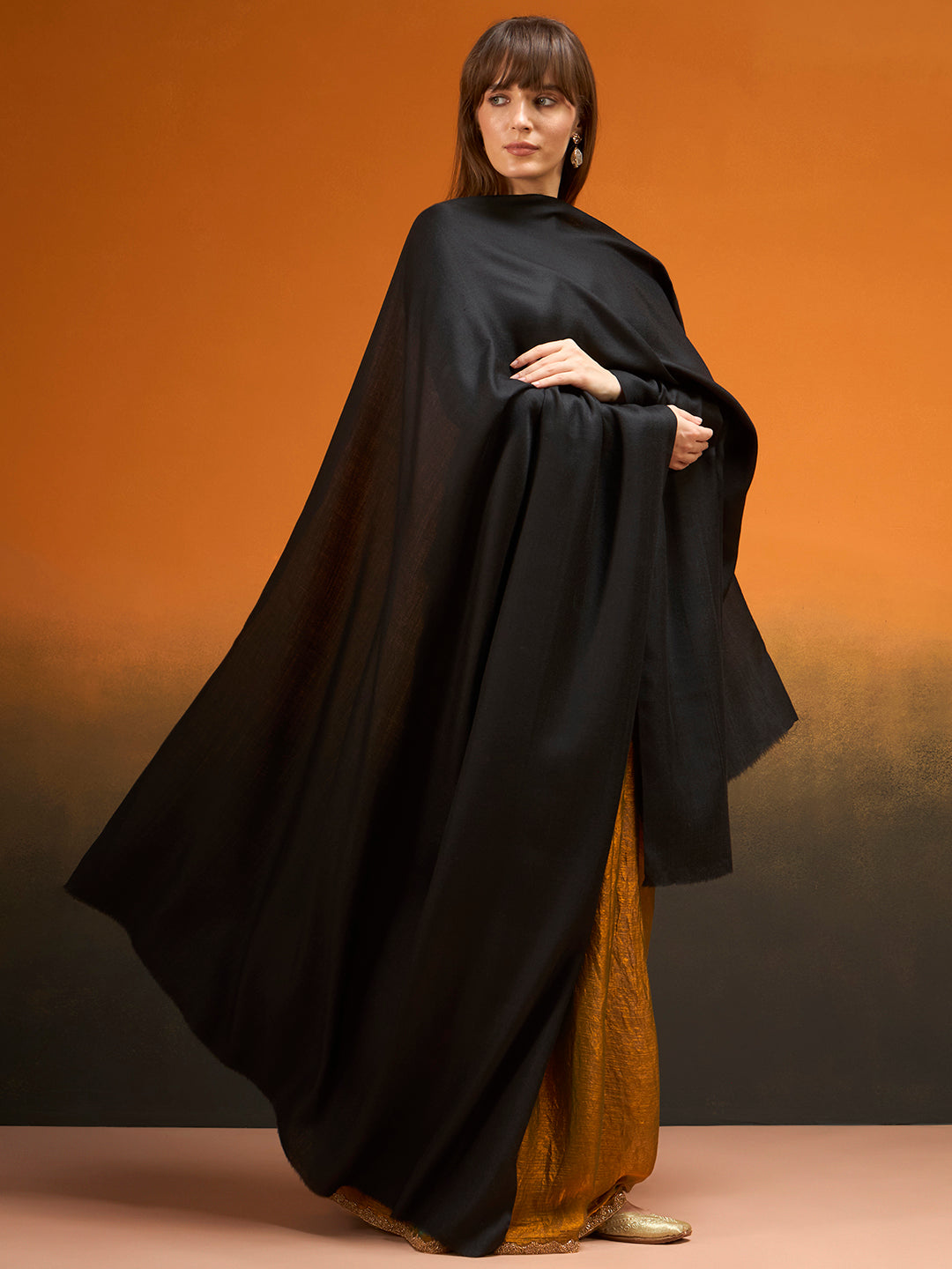 Women Verdant Grace Fine Wool Blend Solid Melange Shawl